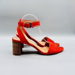 Madewell Sandal Women 9.5 Red Suede Ankle Strap Buckle Block Heel Open Toe Shoes